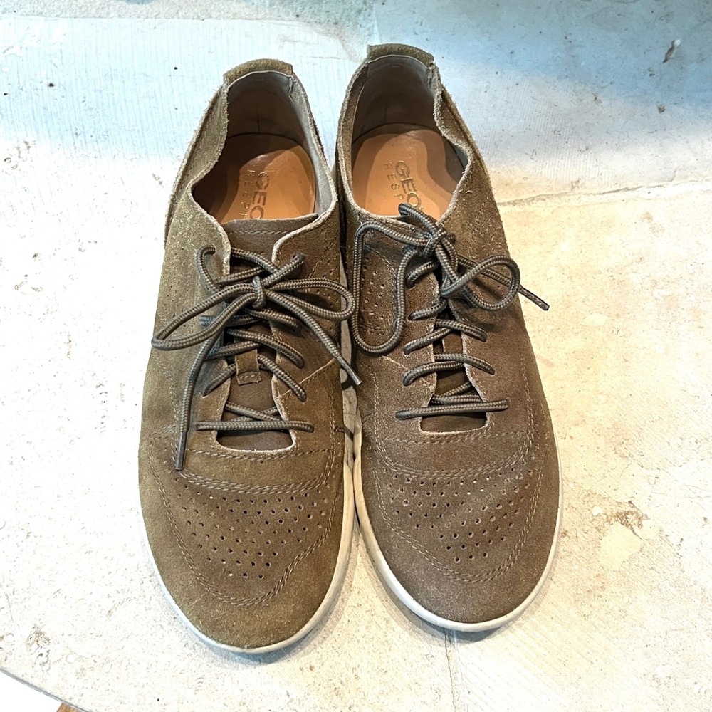 Geox Respira Brattley Men's Italian Leather Suede Sneakers Olive Green Size 10